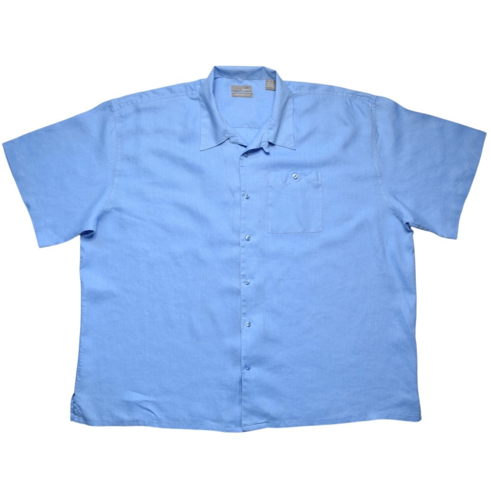 Bruno Men's 4XLB 100% Linen Washable Baby Blue Button Front Short Sleeve‎ Shirt